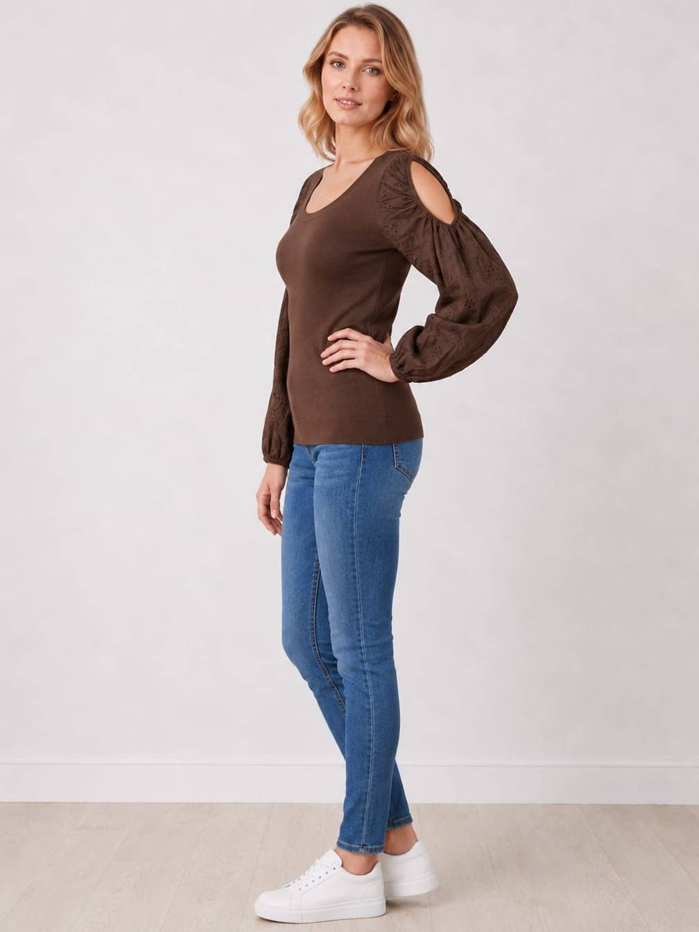 Cold Shoulders Embroidered Cotton T-Shirt