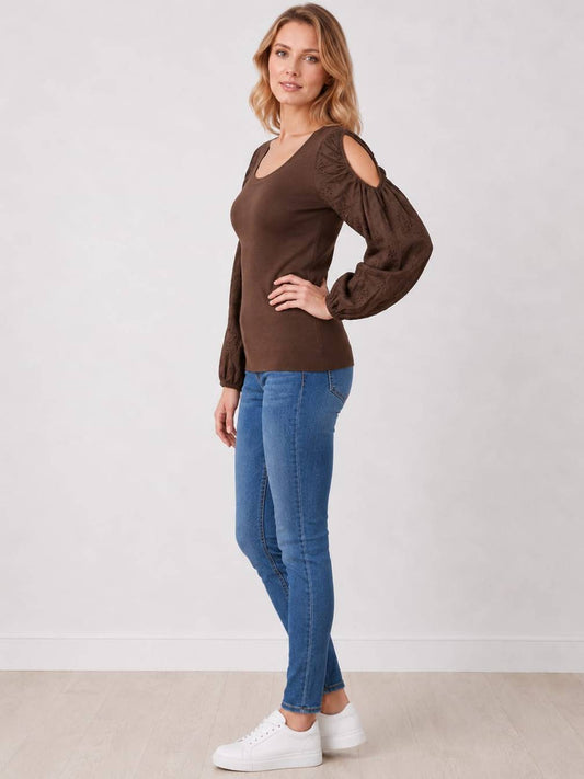 Cold Shoulders Embroidered Cotton T-Shirt