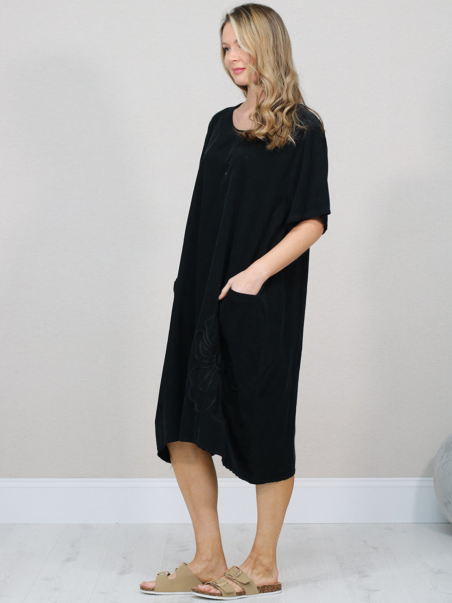 Made In Italy Solid Cotton Midi Dress