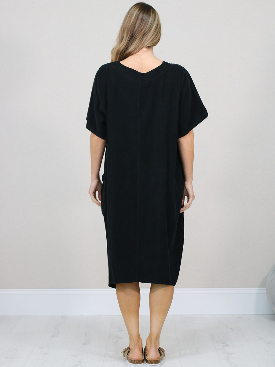 Made In Italy Solid Cotton Midi Dress