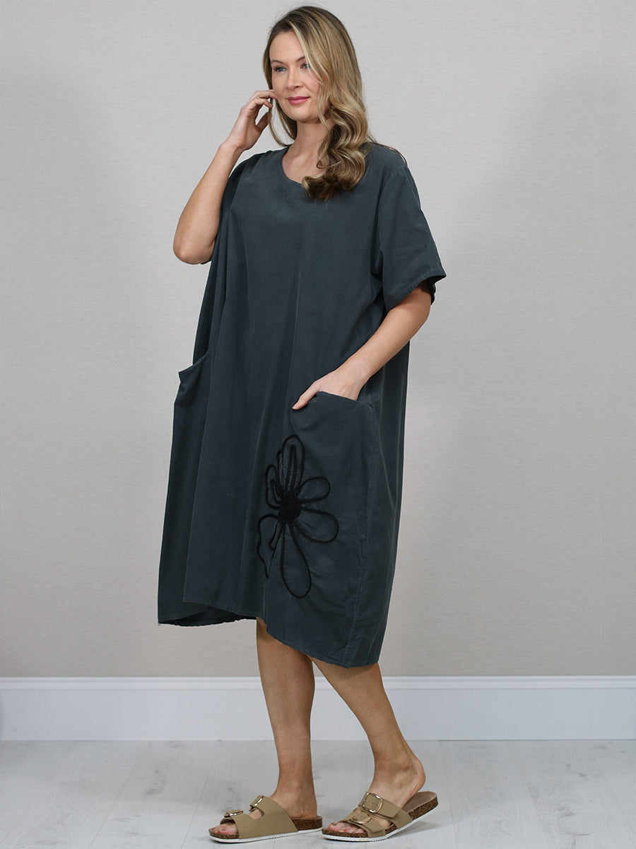 Made In Italy Solid Cotton Midi Dress