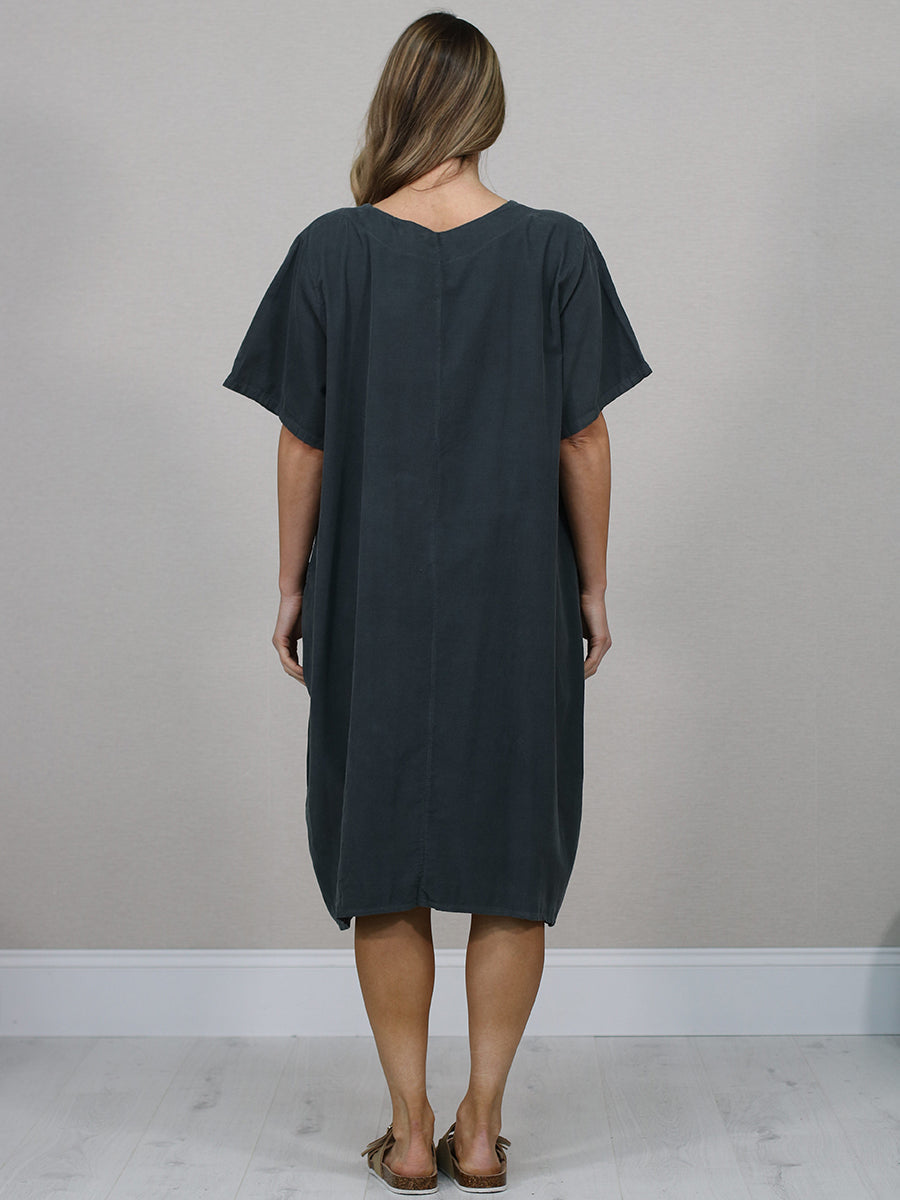 Made In Italy Solid Cotton Midi Dress