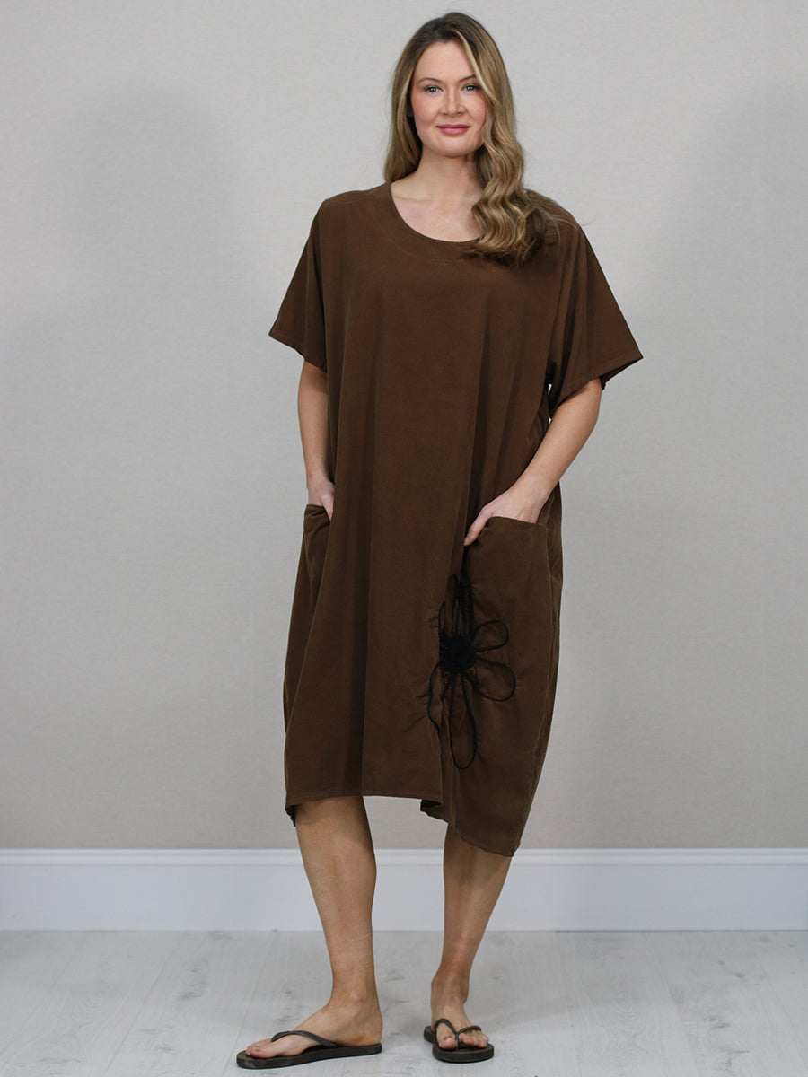 Made In Italy Solid Cotton Midi Dress