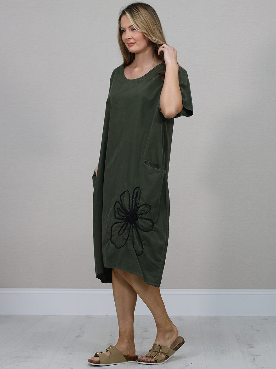Made In Italy Solid Cotton Midi Dress