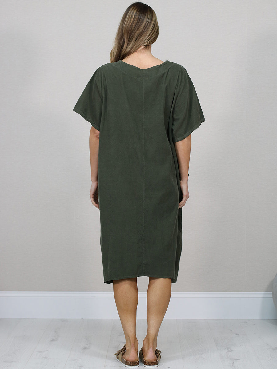 Made In Italy Solid Cotton Midi Dress