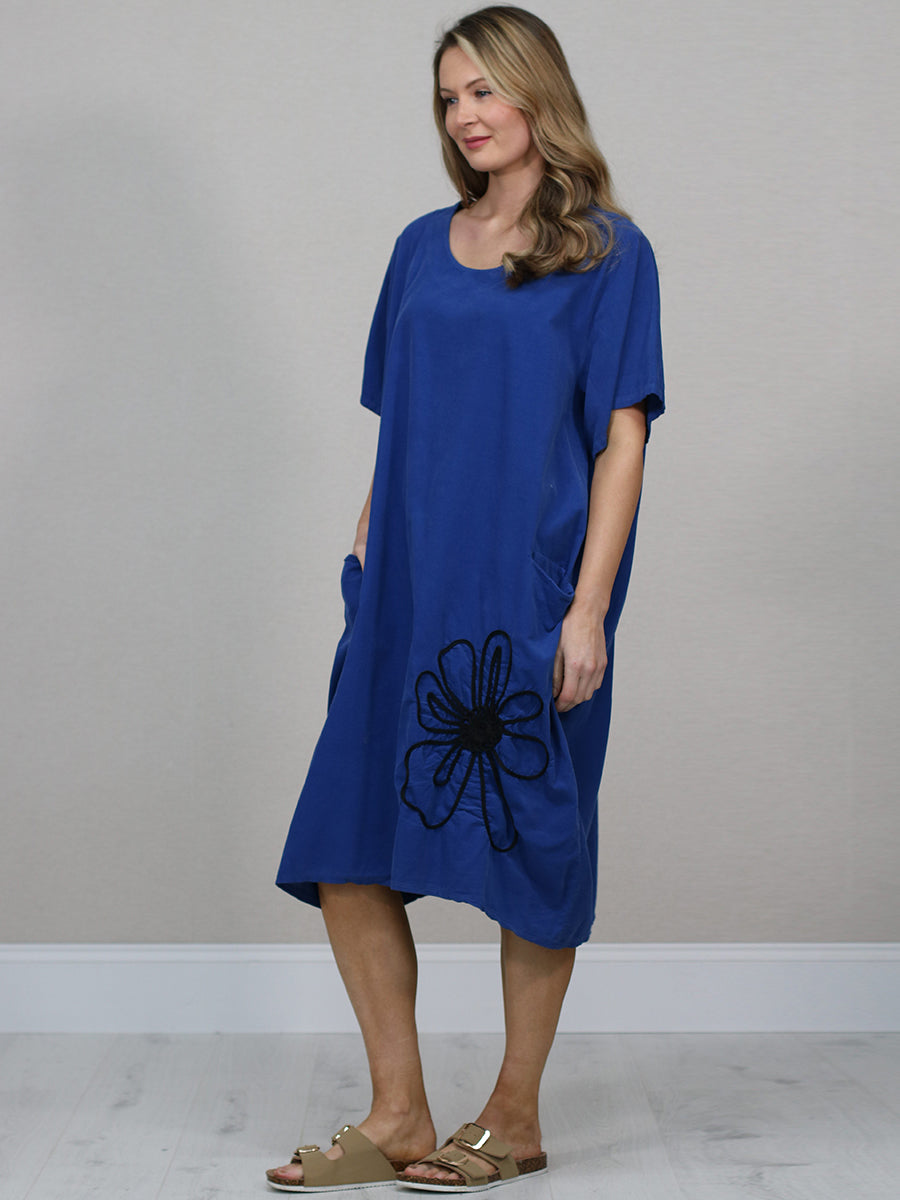 Made In Italy Solid Cotton Midi Dress