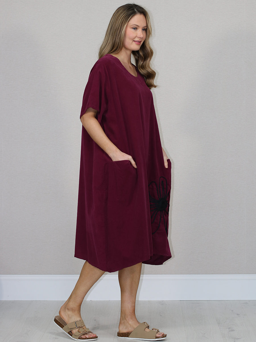 Made In Italy Solid Cotton Midi Dress