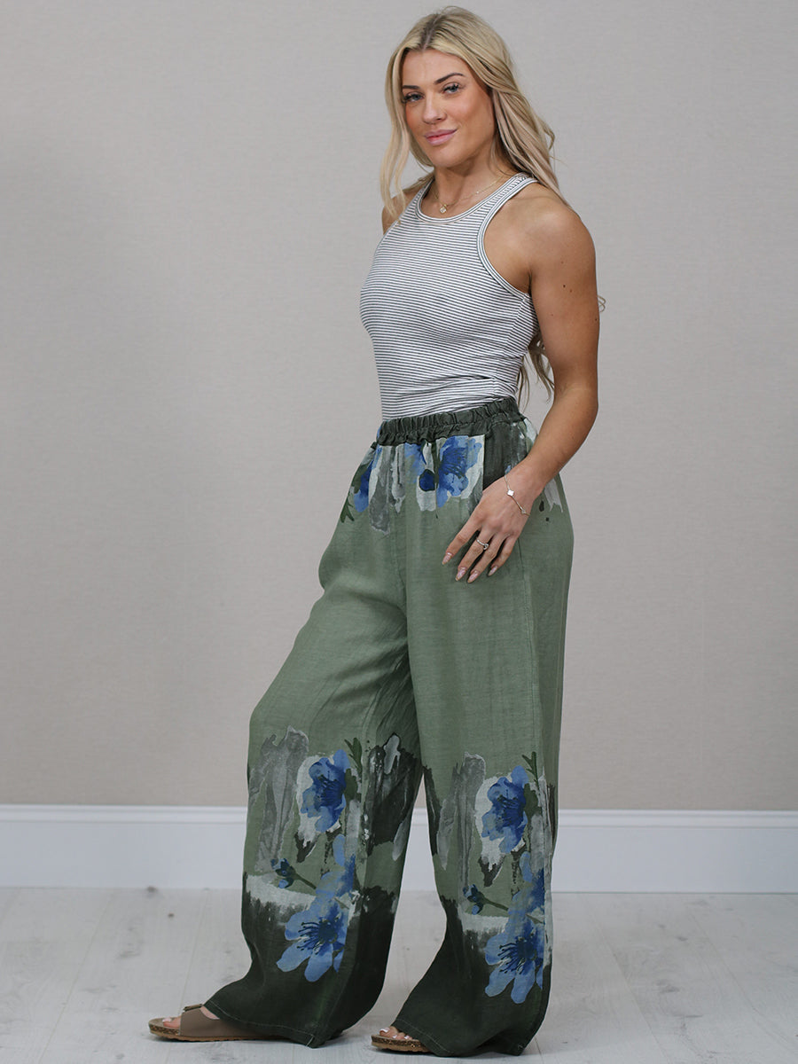 Ladies Floral Linen Relaxed Fit Pant