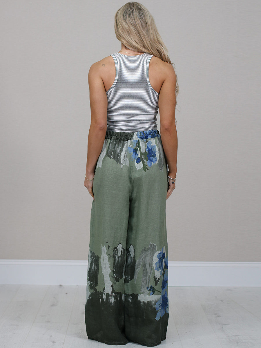 Ladies Floral Linen Relaxed Fit Pant