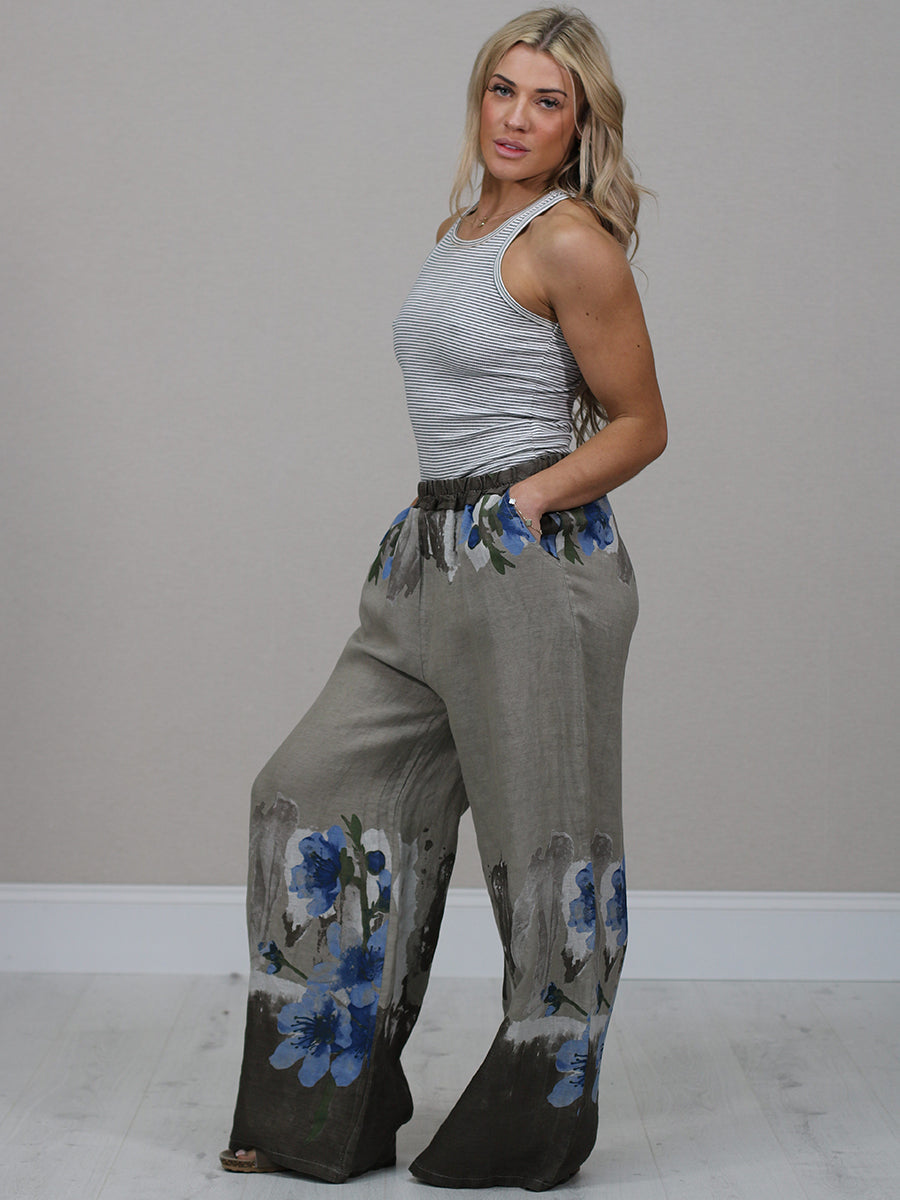 Ladies Floral Linen Relaxed Fit Pant
