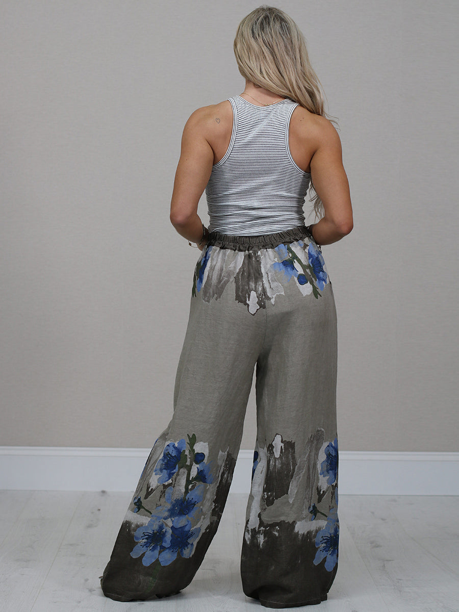 Ladies Floral Linen Relaxed Fit Pant