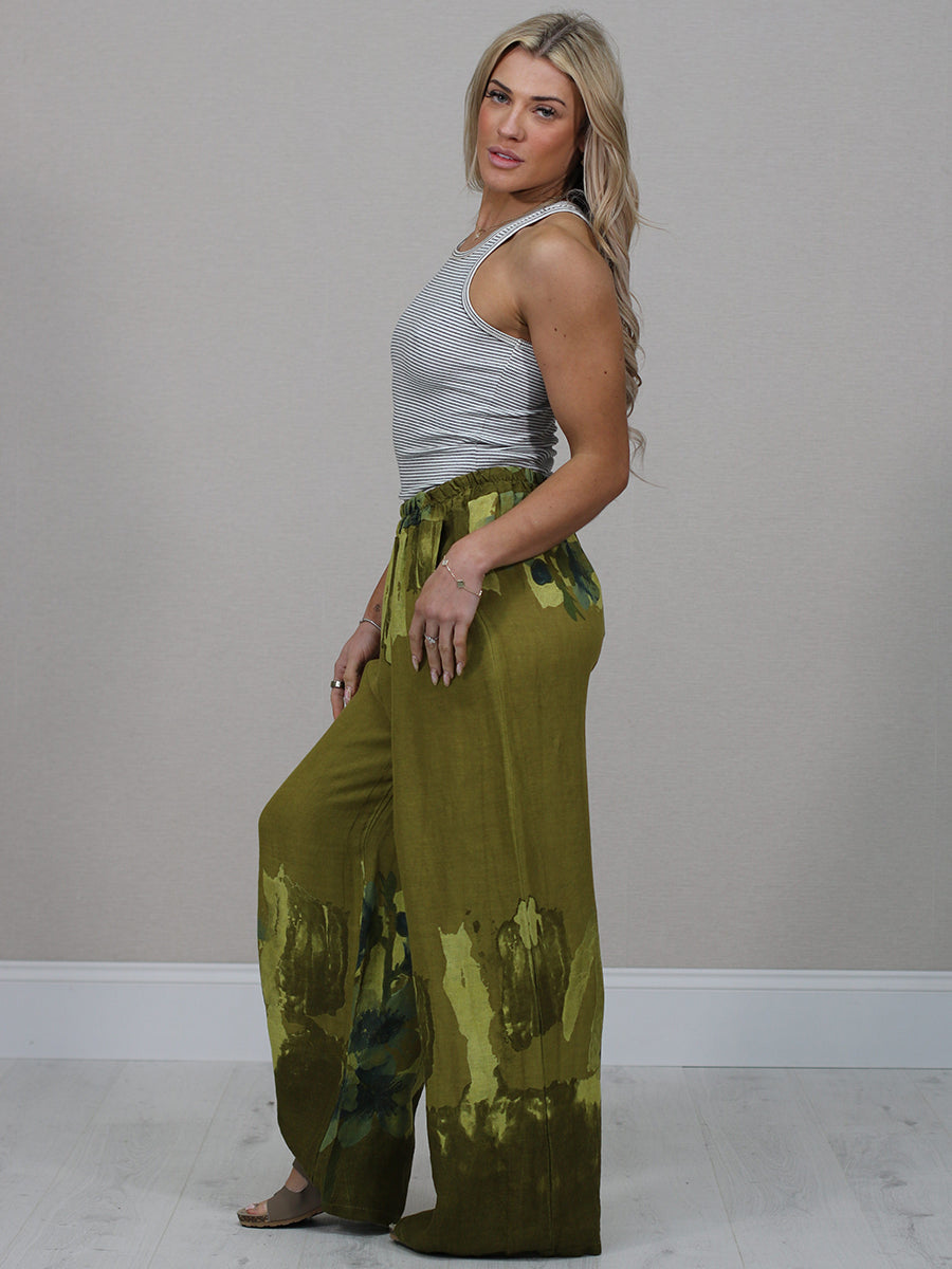 Ladies Floral Linen Relaxed Fit Pant