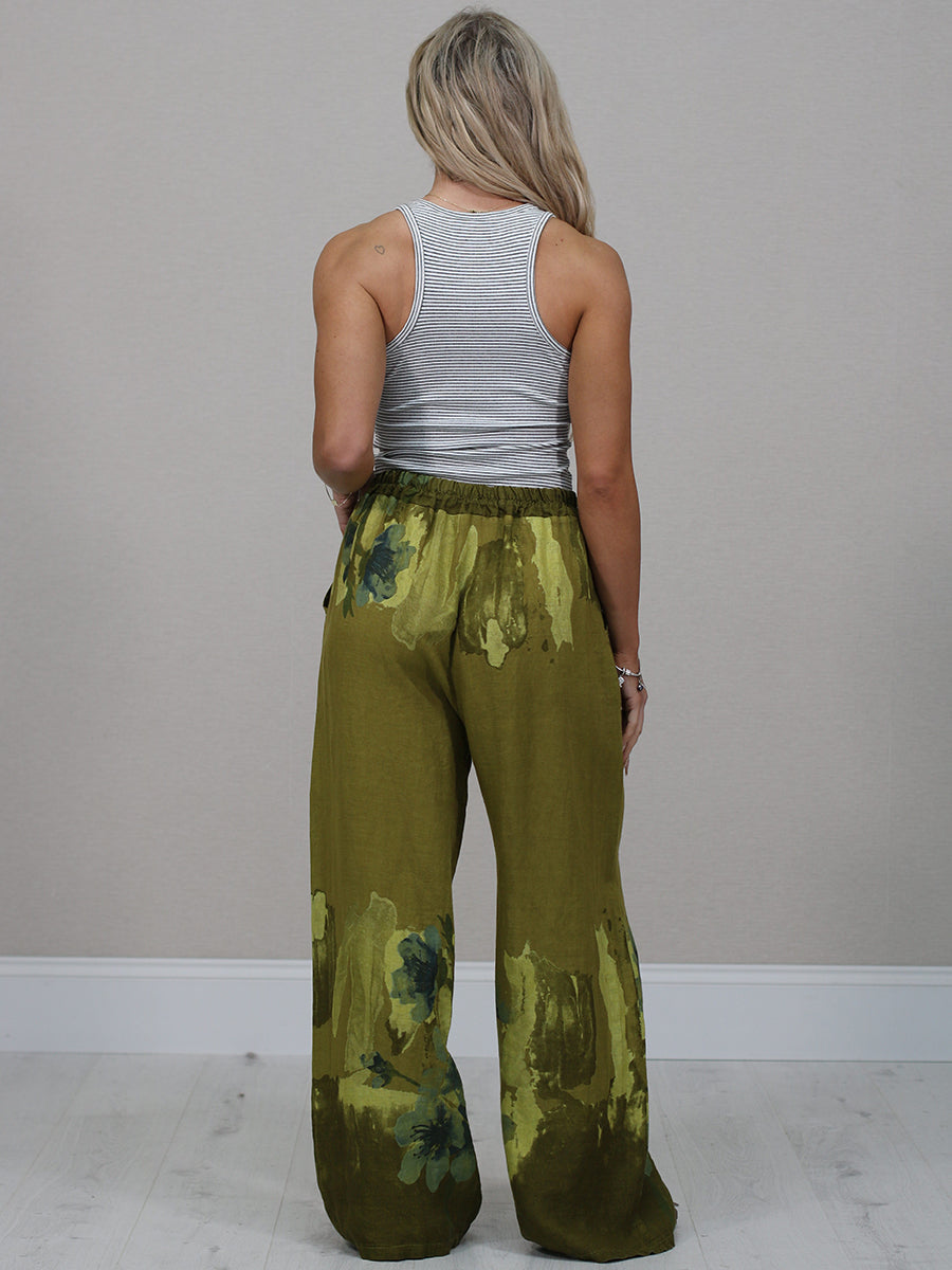 Ladies Floral Linen Relaxed Fit Pant