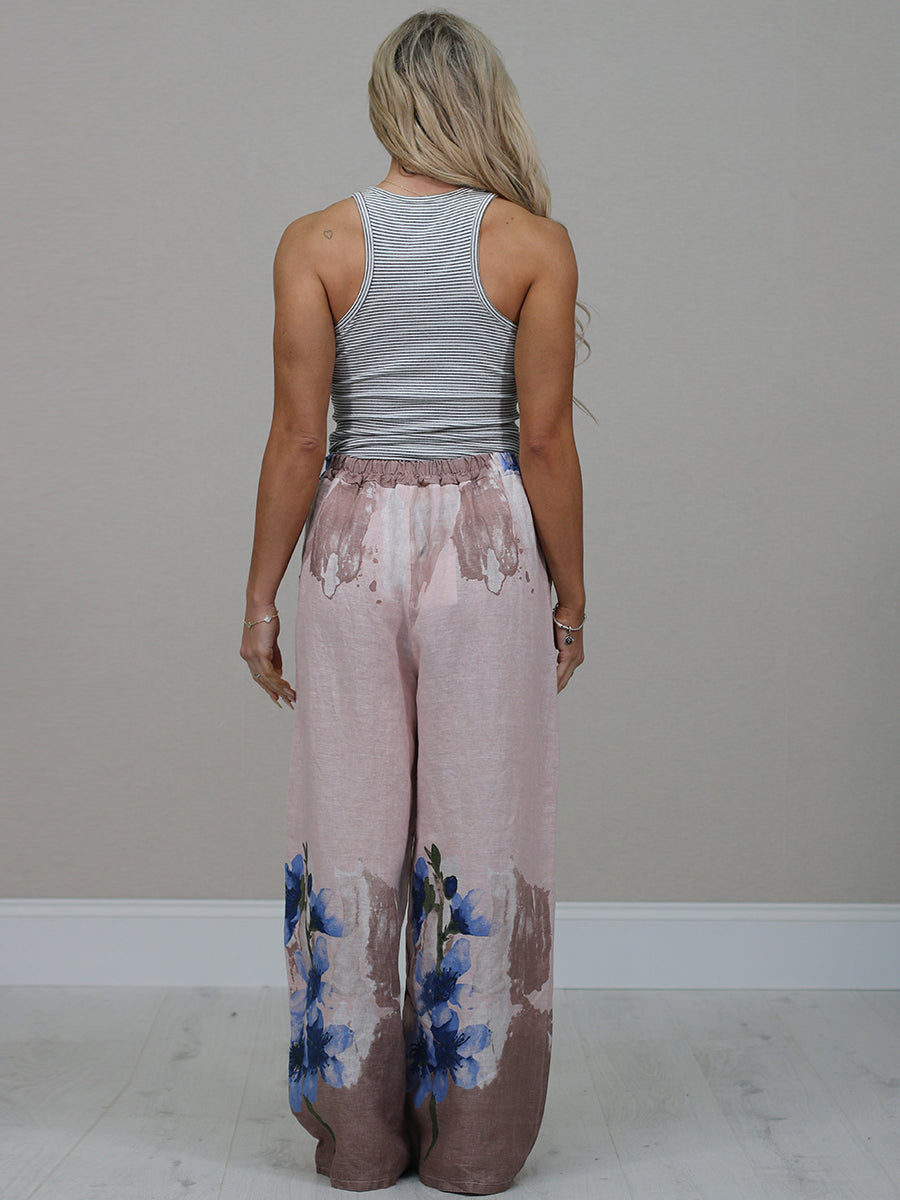 Ladies Floral Linen Relaxed Fit Pant