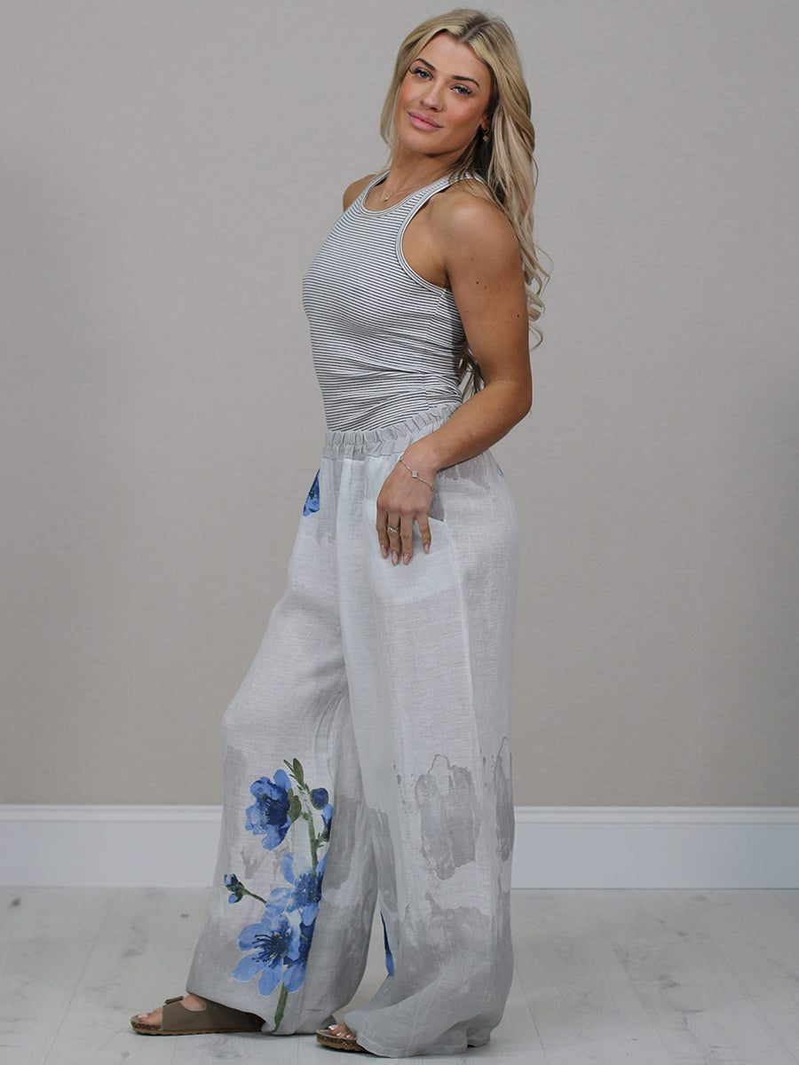 Ladies Floral Linen Relaxed Fit Pant