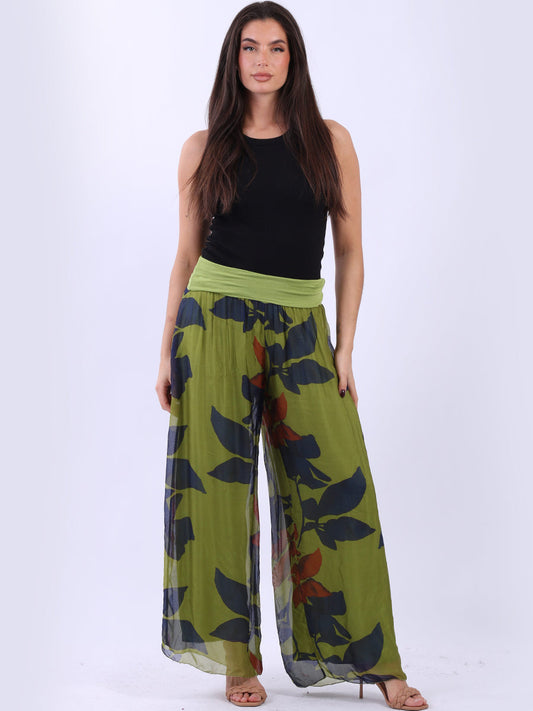 2 Layered Wide Leg Floral Silk Trouser