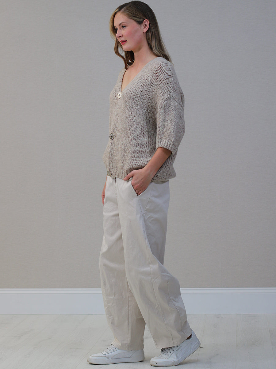 Solid Woolen Knit Button Down Cardigan