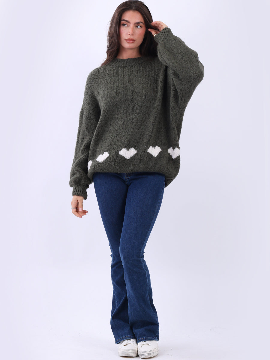 Hearts Knitted Baggy Woolen Jumper