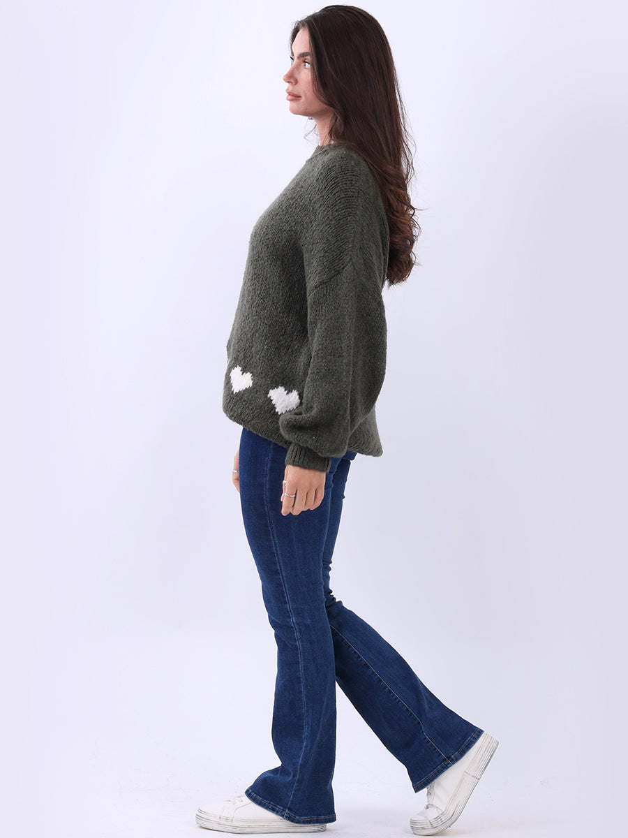 Hearts Knitted Baggy Woolen Jumper