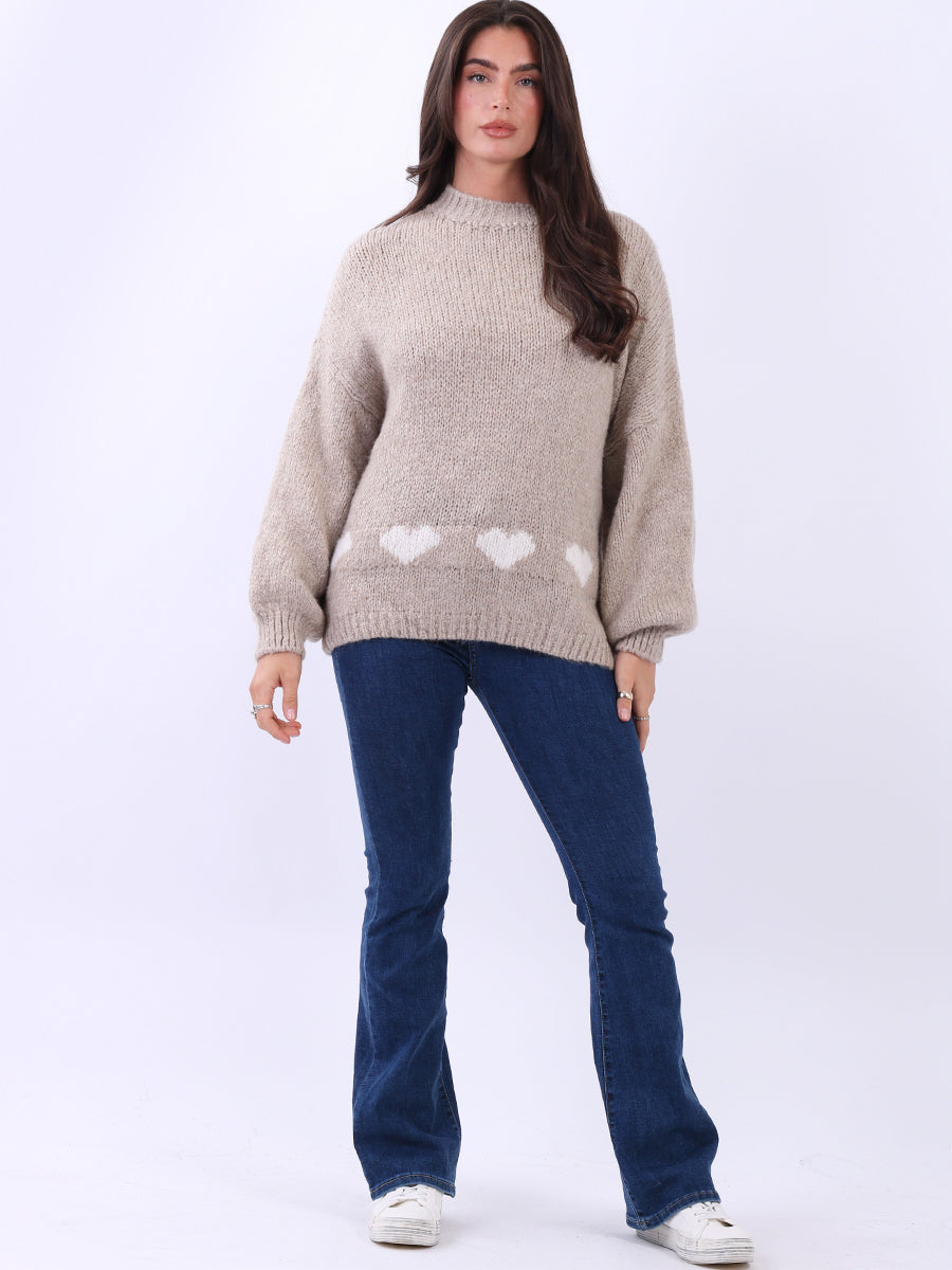 Hearts Knitted Baggy Woolen Jumper