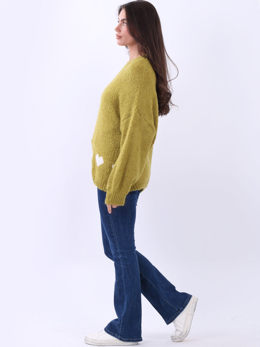 Hearts Knitted Baggy Woolen Jumper