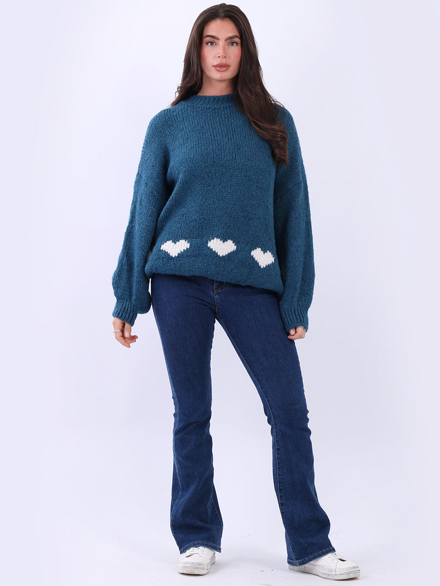 Hearts Knitted Baggy Woolen Jumper