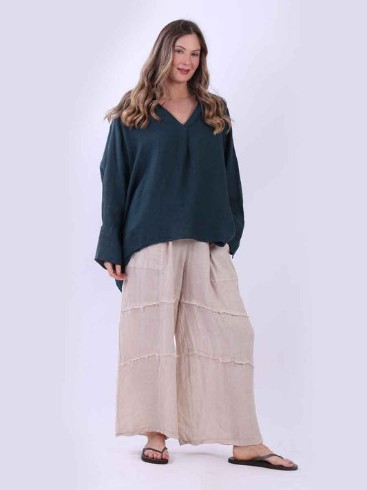 Batwing Linen Top Teal