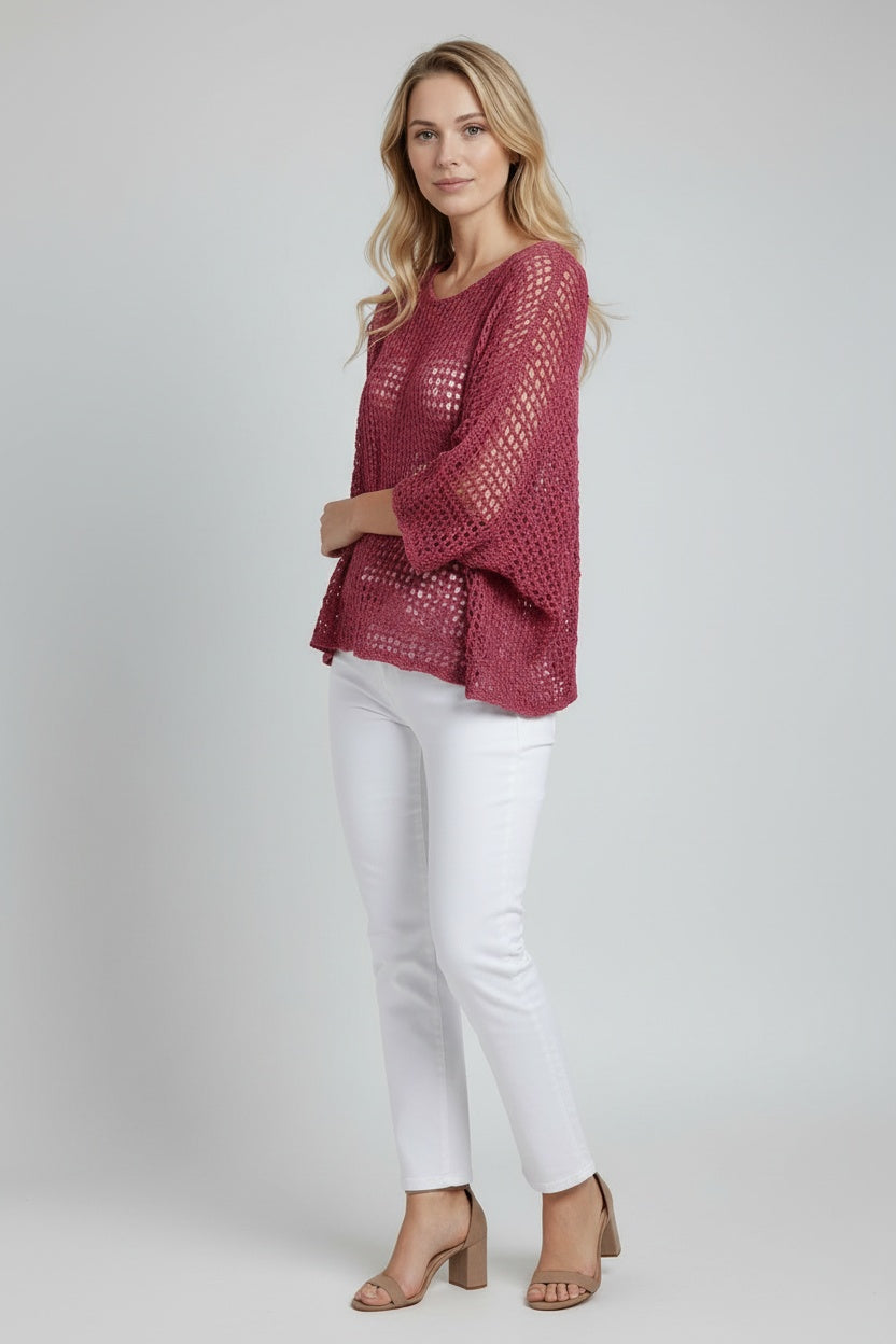 Crochet Net Batwing Top Fuchsia