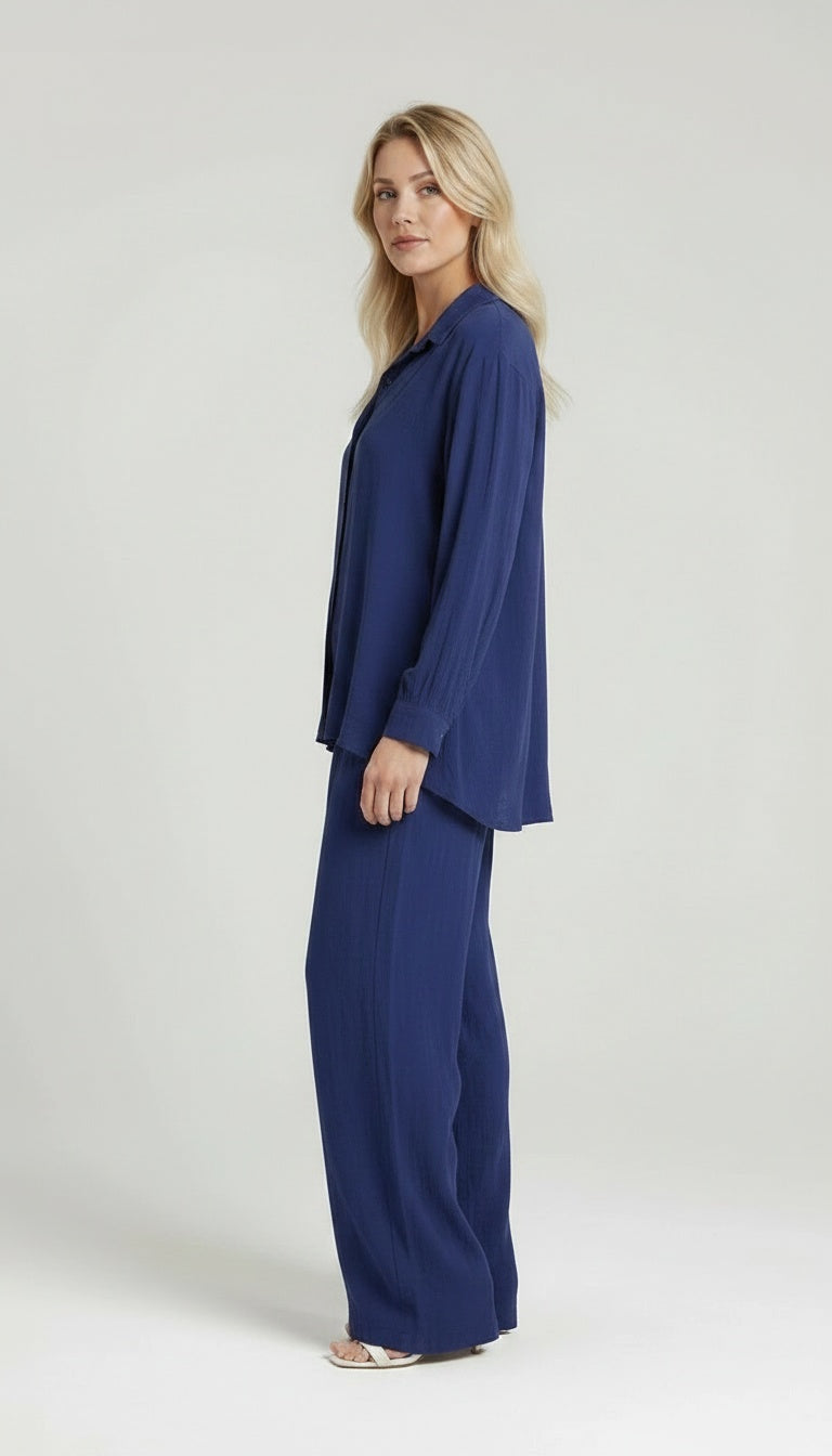 Plus Size Plain Button Down Shirt 2 Pc Outfit Set