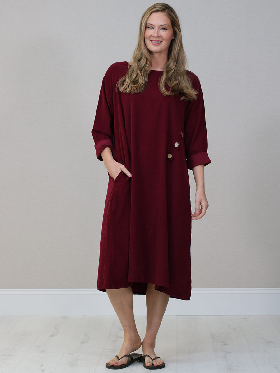 Plus Size Cotton Corduroy Dress Wine