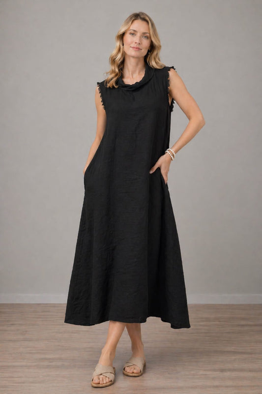 Linen Tank Dress Black