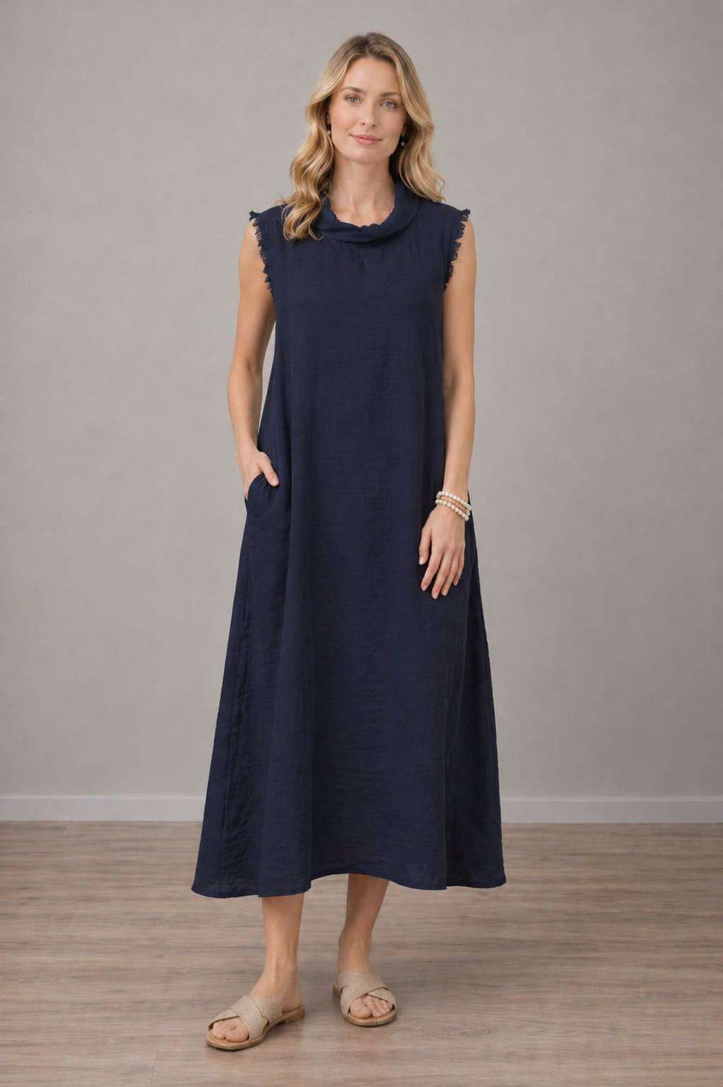 Linen Tank Dress Navy