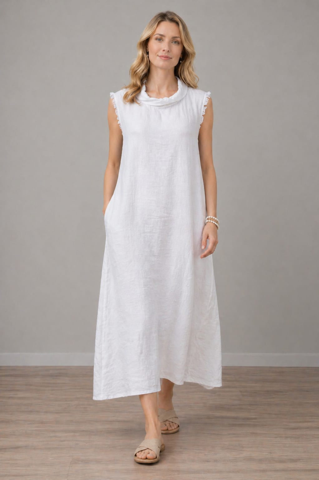 Linen Tank Dress White