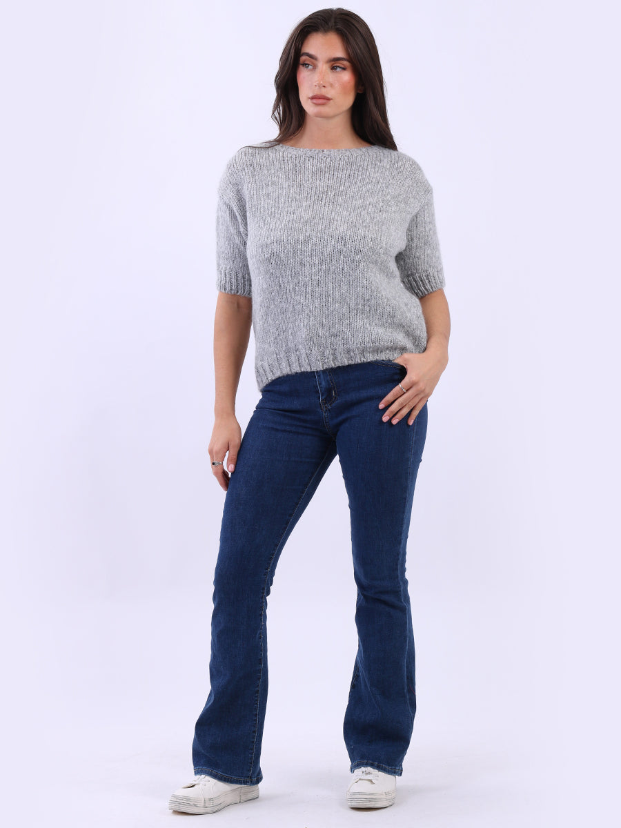 Ladies Solid Short Sleeves Woolen Boxy Crop Top