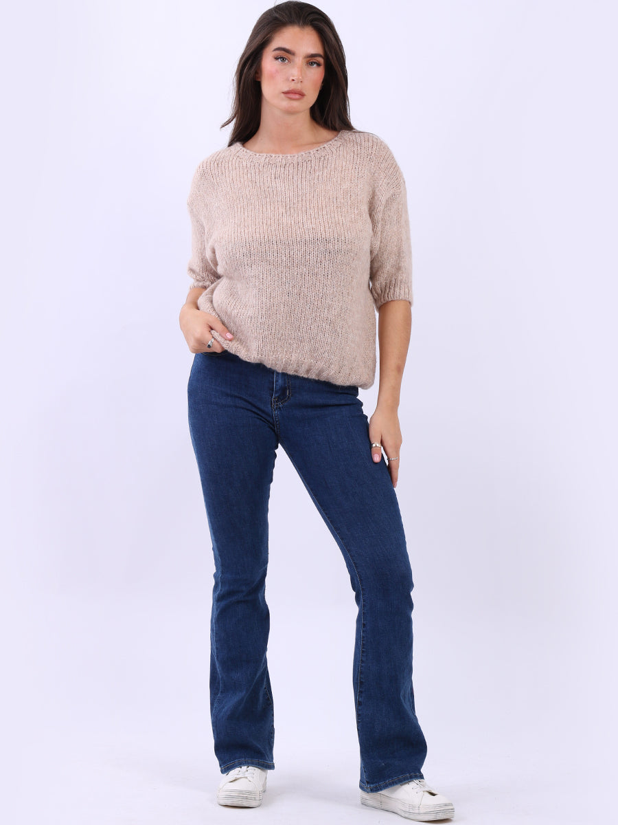 Ladies Solid Short Sleeves Woolen Boxy Crop Top