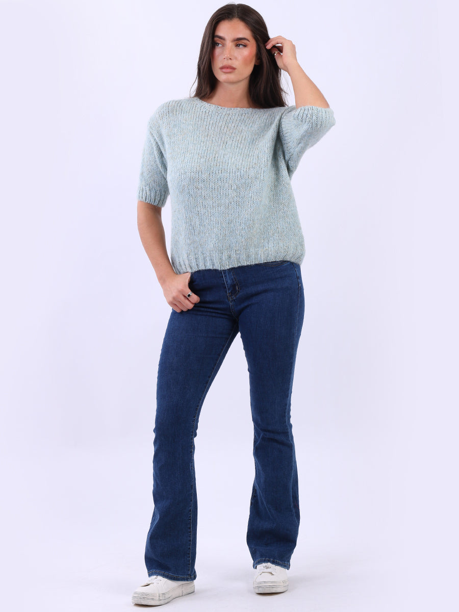 Ladies Solid Short Sleeves Woolen Boxy Crop Top