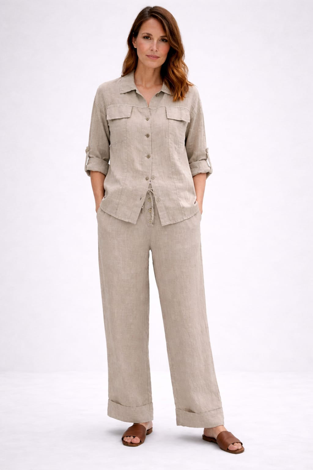 Button Down Linen Jacket Beige