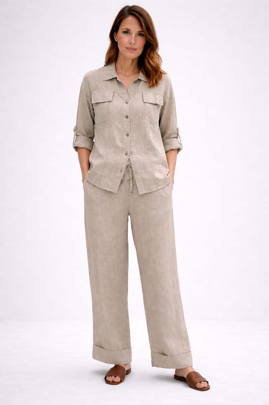 Button Down Linen Jacket Beige