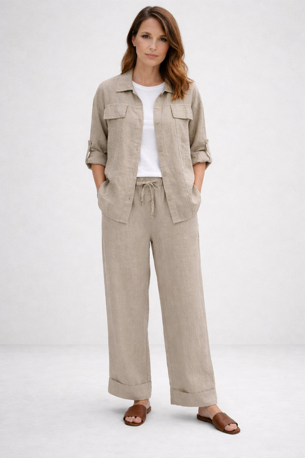 Button Down Linen Jacket Beige