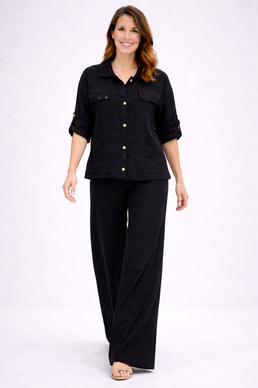 Button Down Linen Jacket Black