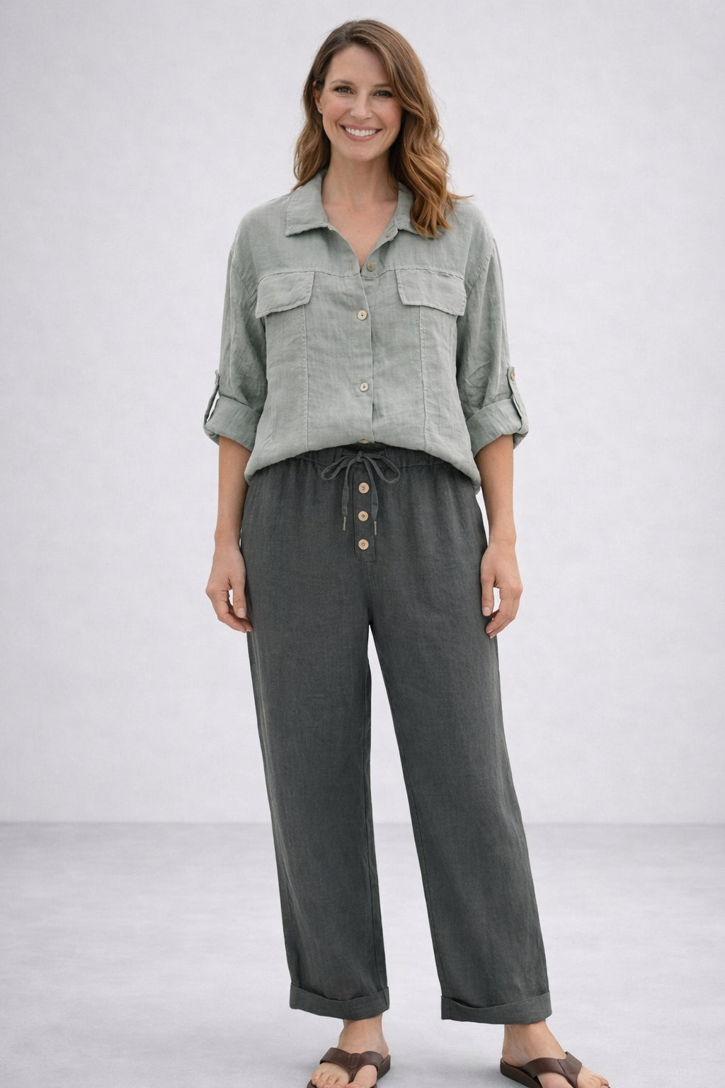 Button Down Linen Jacket Mint