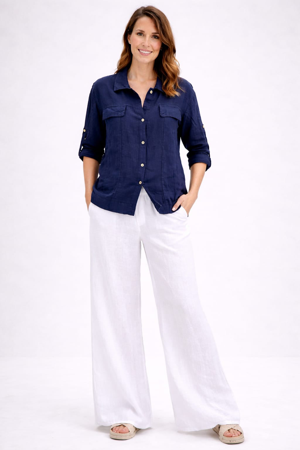 Button Down Linen Jacket Navy