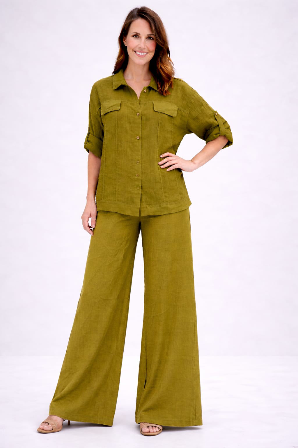 Button Down Linen Jacket Olive