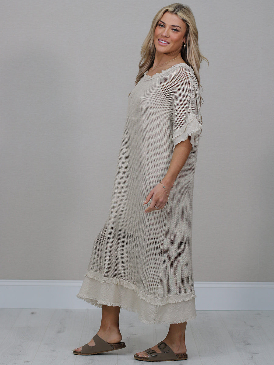 Plain Mesh Net Cotton Midi Dress