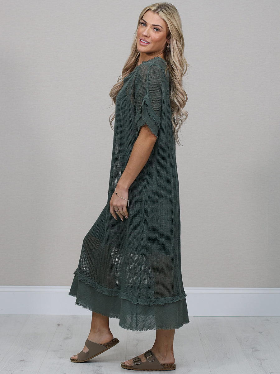 Plain Mesh Net Cotton Midi Dress
