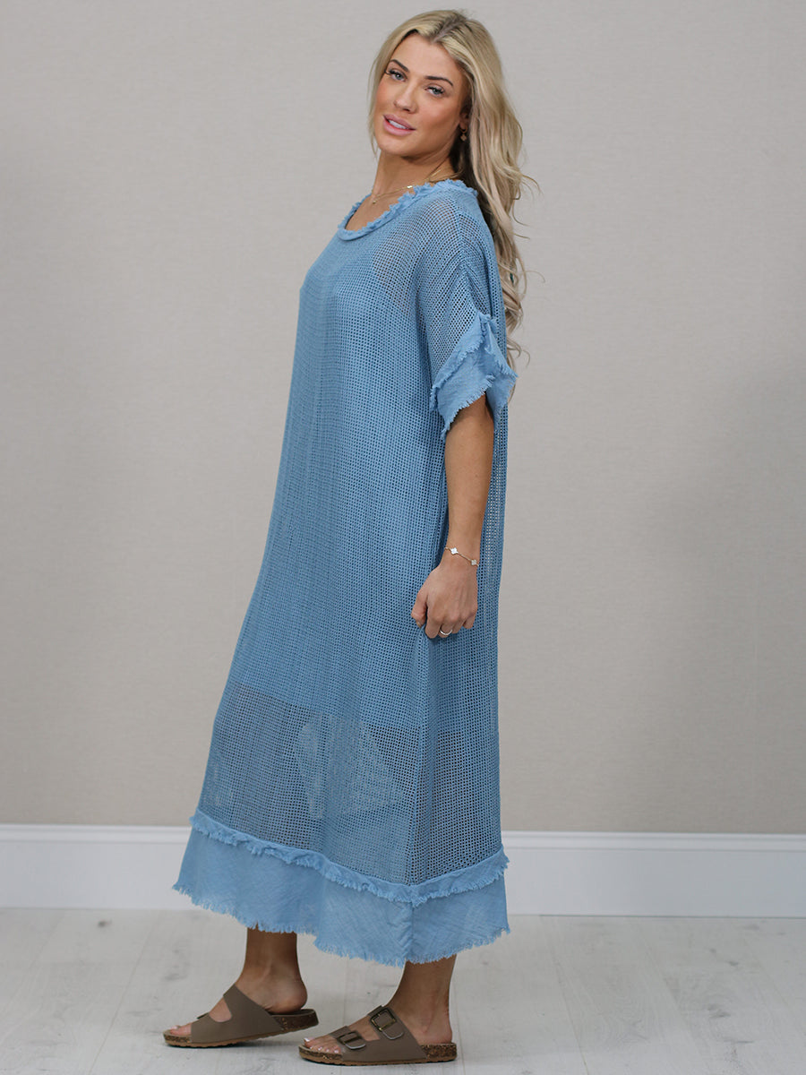 Plain Mesh Net Cotton Midi Dress