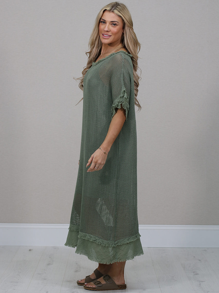 Plain Mesh Net Cotton Midi Dress