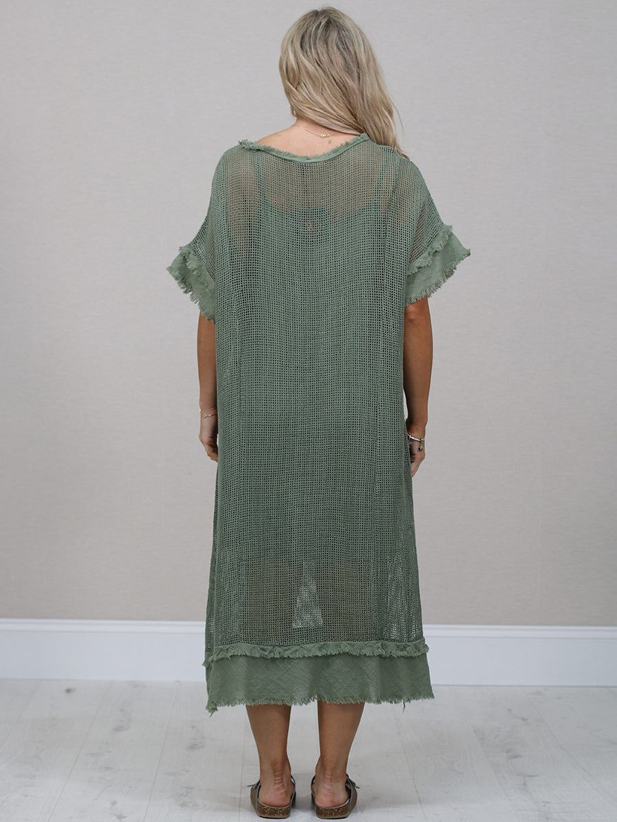 Plain Mesh Net Cotton Midi Dress