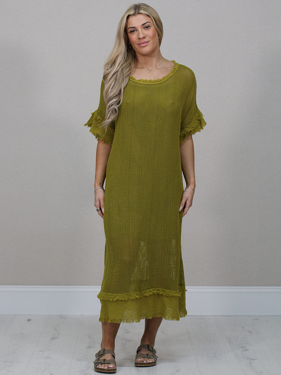 Plain Mesh Net Cotton Midi Dress