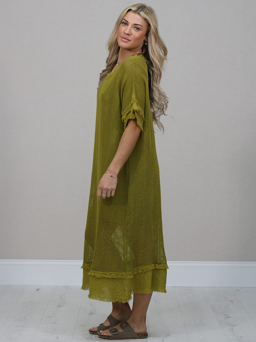 Plain Mesh Net Cotton Midi Dress